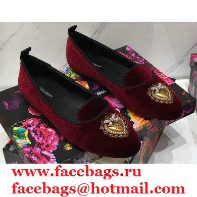 Dolce  &  Gabbana Velvet Devotion Loafers Slippers Burgundy 2021